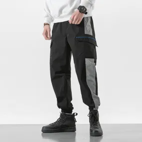 Japanese Style Drawstring Tactical Cargo Spliced Men Pants