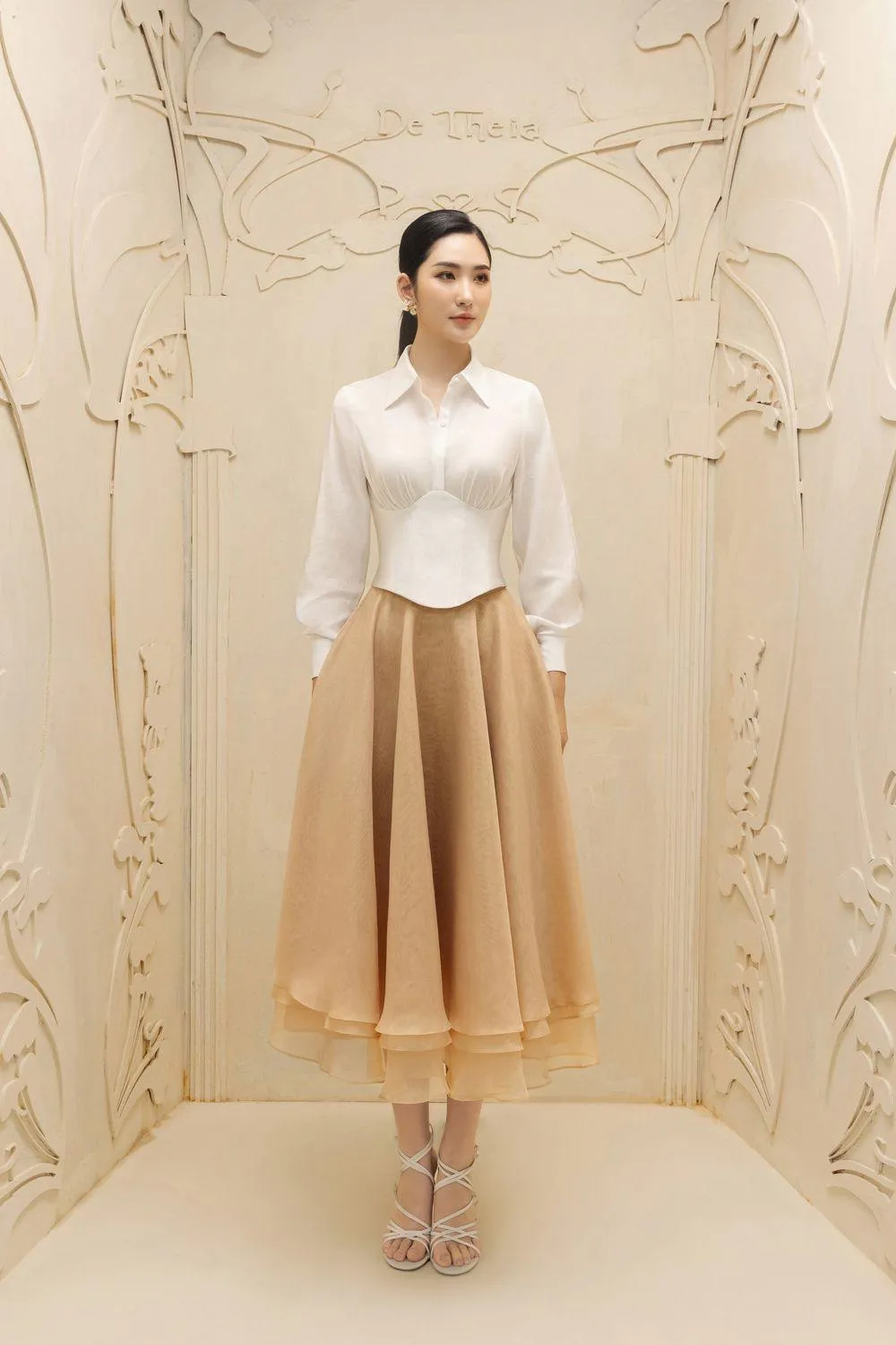 Jeanne Layered Draped Organdy Midi Skirt