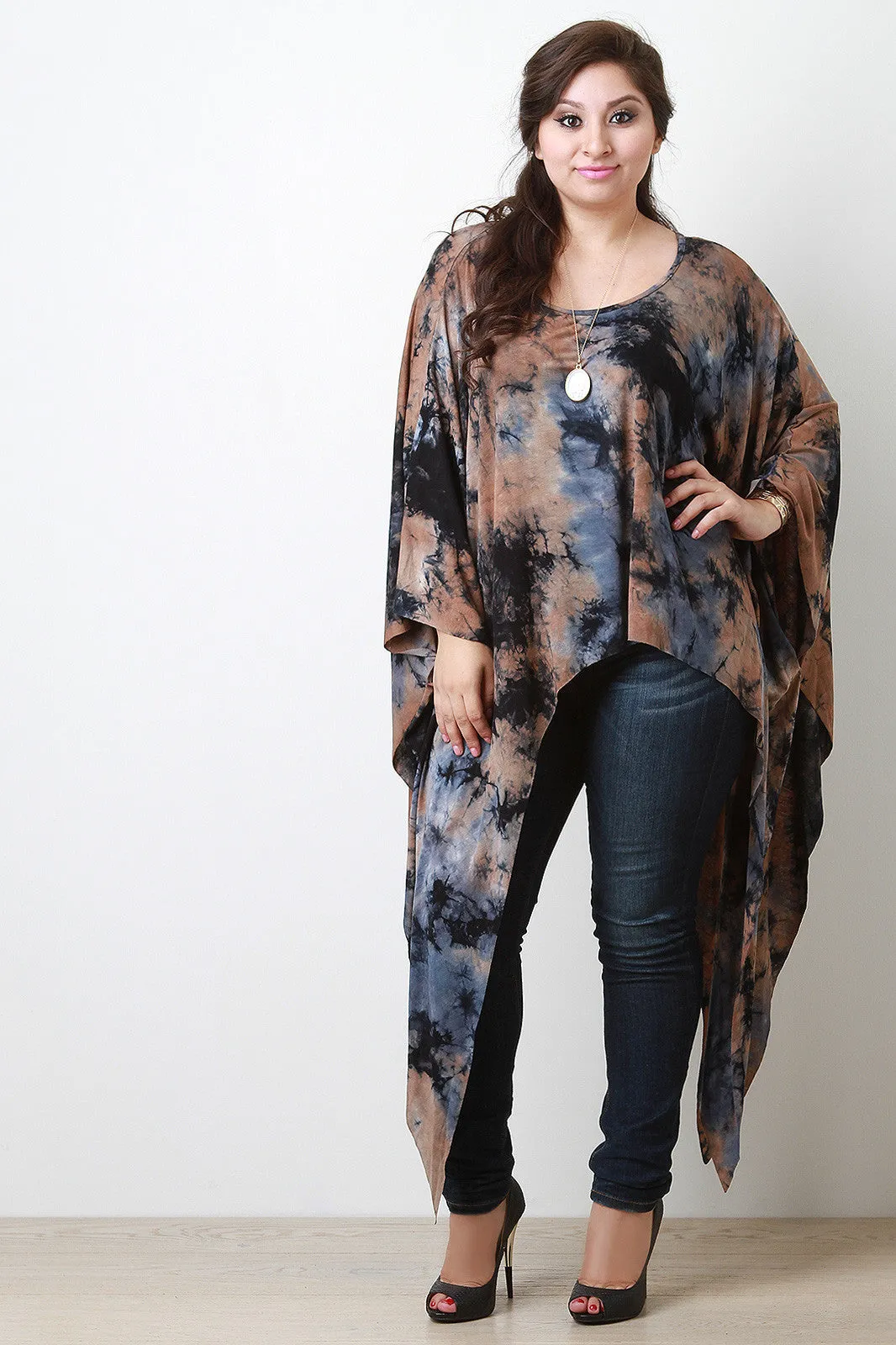 Jersey Knit Tie Dye Sharkbite Poncho Maxi Top