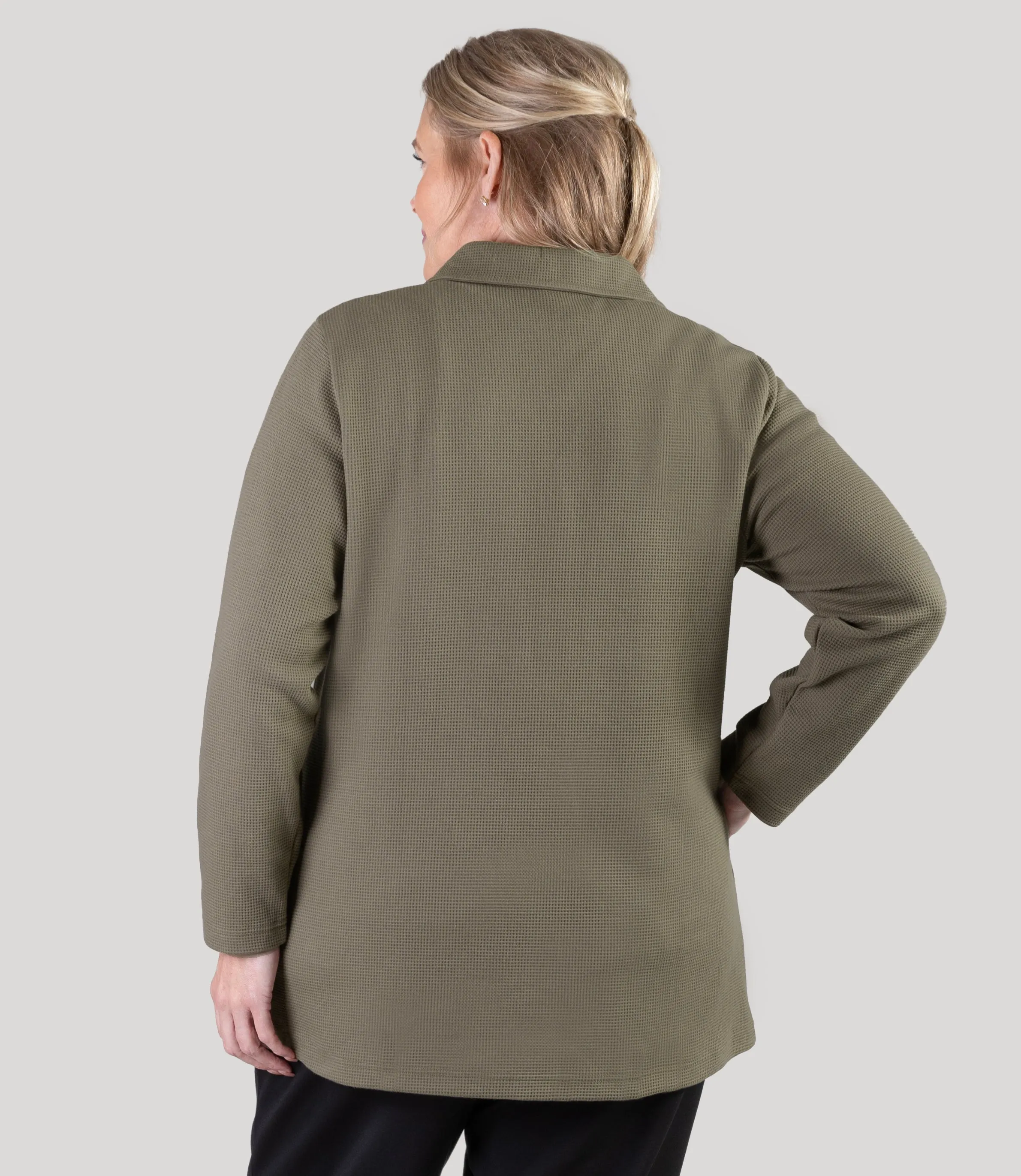 JunoWaffle Long Sleeve Button Front Tunic Jacket