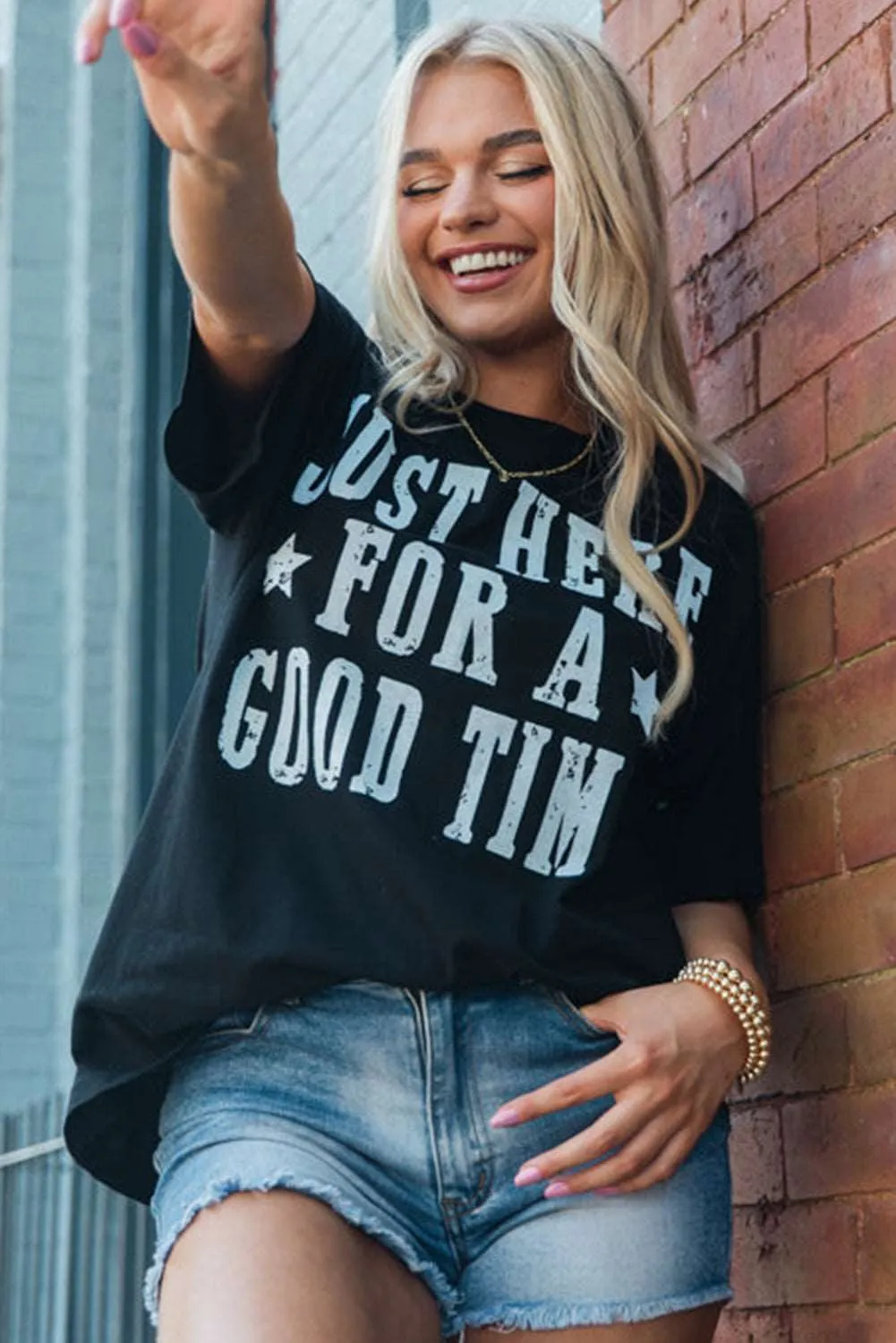 Just Here For A Good Time Graphic Crew Neck T-Shirt by Gothic Outlaws: Your New Go-To for Living Your Best Life 😎🔥