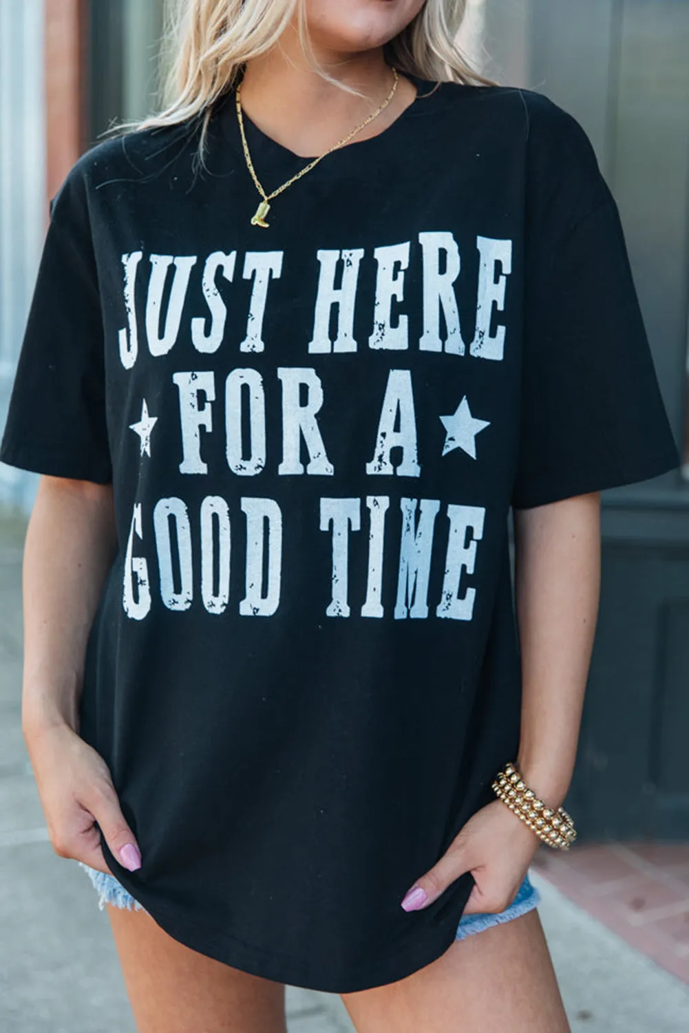 Just Here For A Good Time Graphic Crew Neck T-Shirt by Gothic Outlaws: Your New Go-To for Living Your Best Life 😎🔥