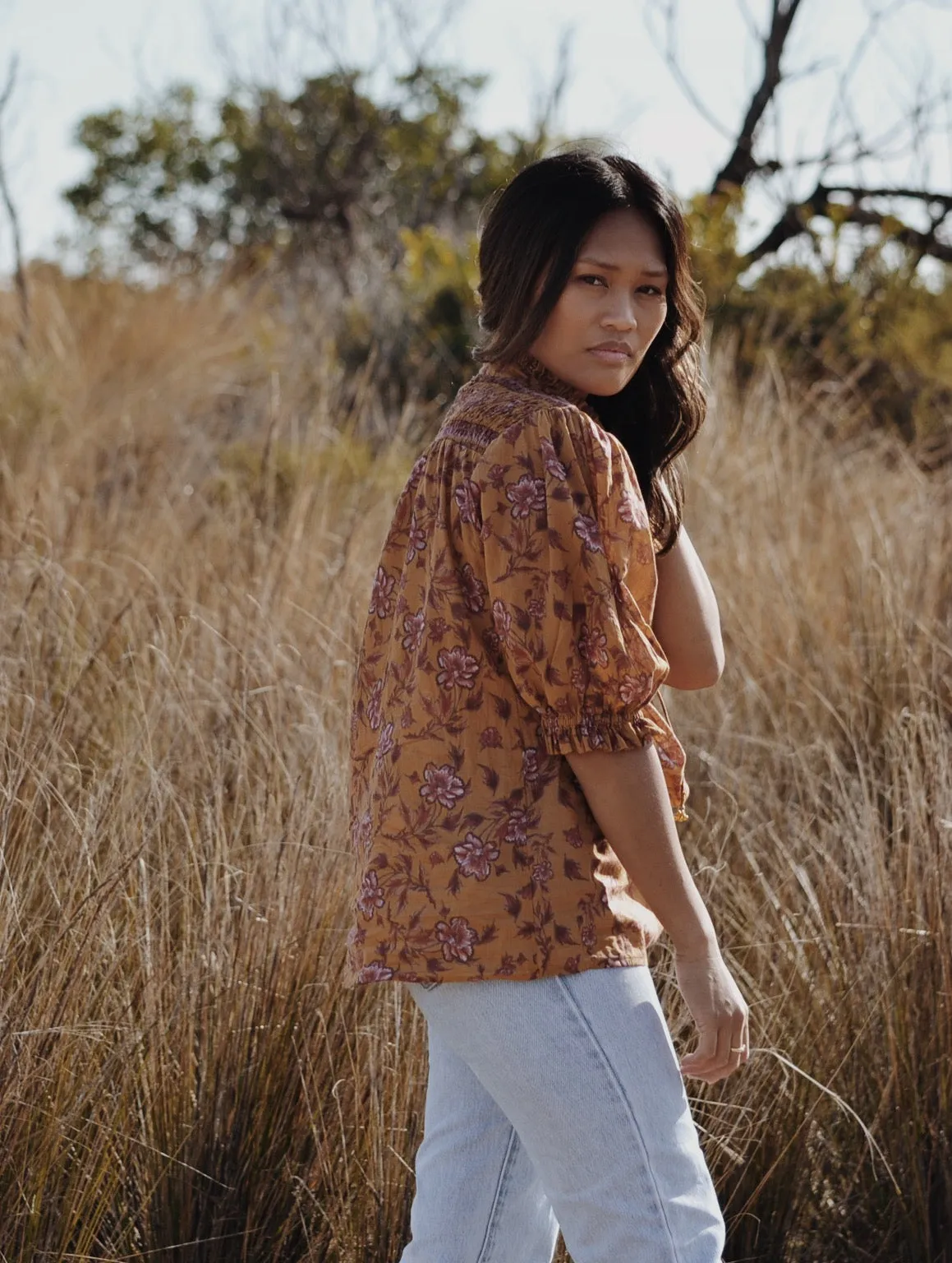 KATERINA BLOUSE ITOH PEONY HAND PAINTED PRINT