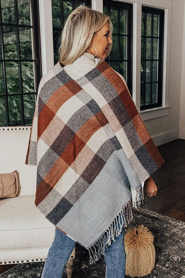 Key To Cozy Plaid Poncho In Brown