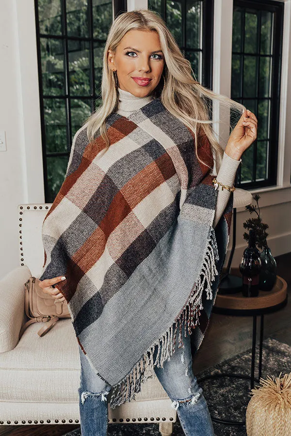 Key To Cozy Plaid Poncho In Brown