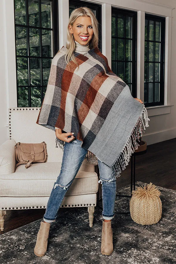 Key To Cozy Plaid Poncho In Brown