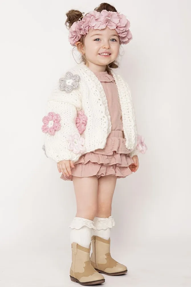 Kids' Petit Handmade Flower Sweater White