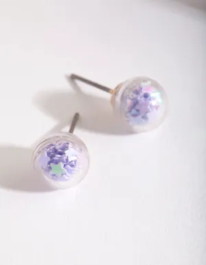 Kids Purple Star Dome Earrings