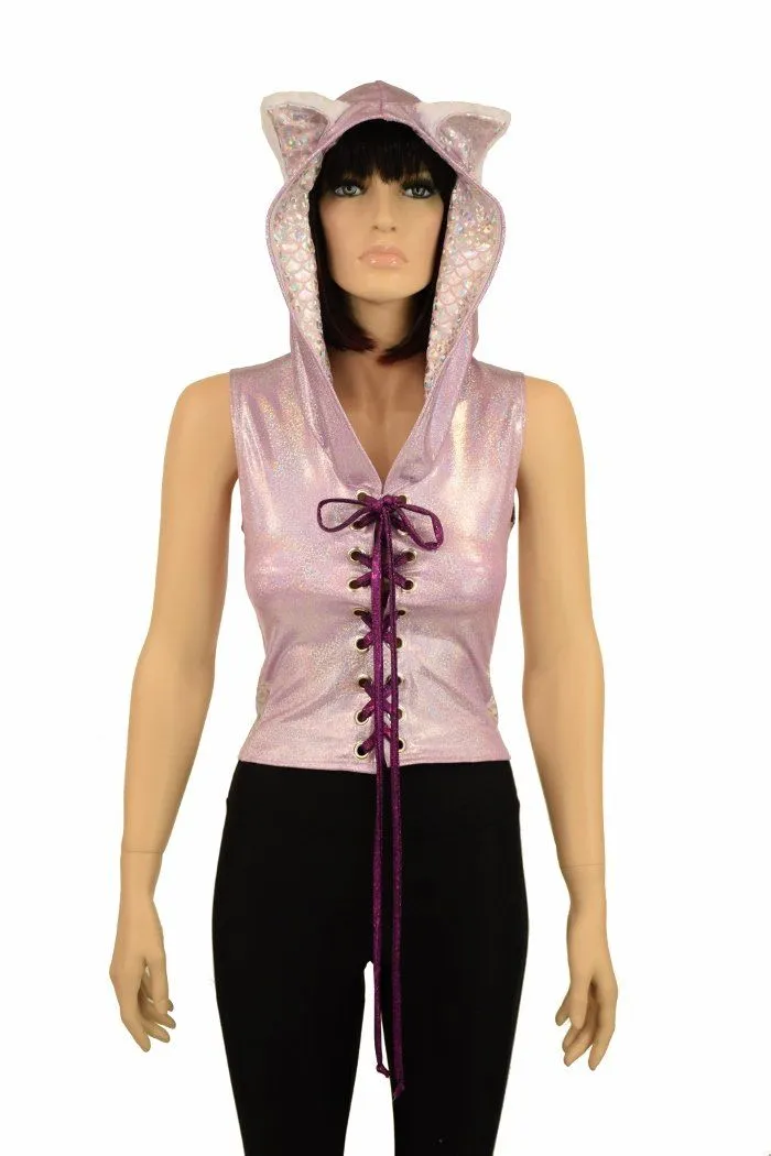 Lace Up Cat Ear Hoodie Top