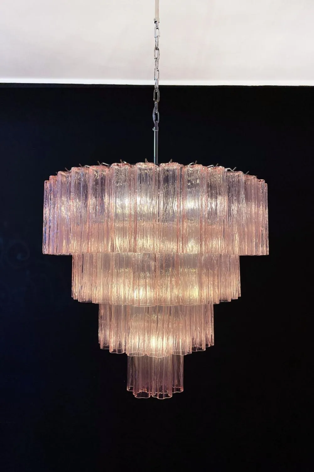 Large Pink Murano Glass Tiered Chandelier