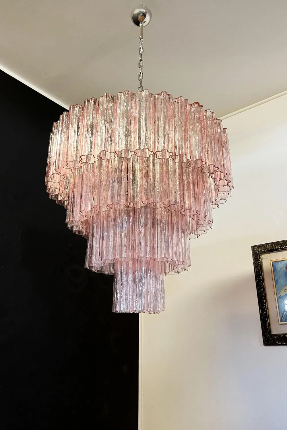 Large Pink Murano Glass Tiered Chandelier