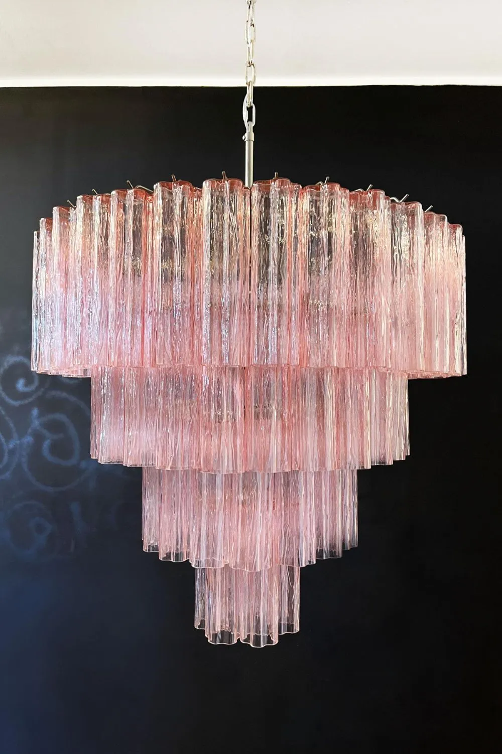 Large Pink Murano Glass Tiered Chandelier