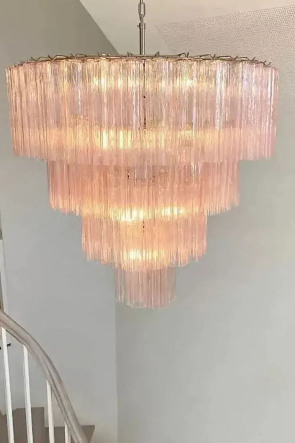 Large Pink Murano Glass Tiered Chandelier