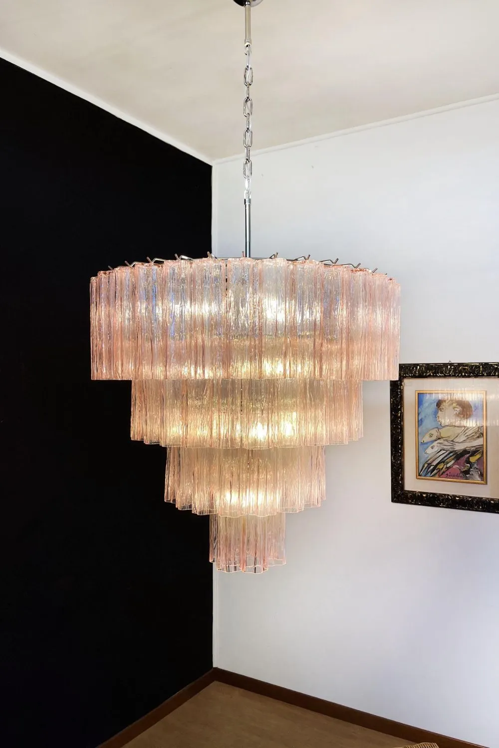 Large Pink Murano Glass Tiered Chandelier