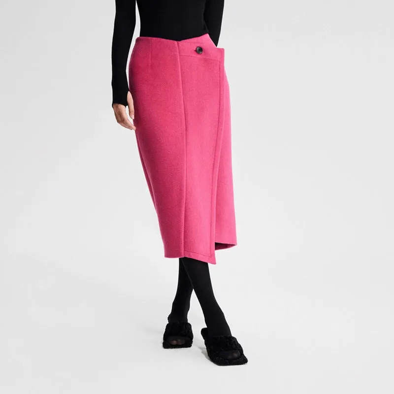 Ledim W pink fall winter pink tweed ruffle split pencil skirt  - Impio