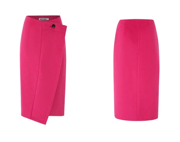 Ledim W pink fall winter pink tweed ruffle split pencil skirt  - Impio