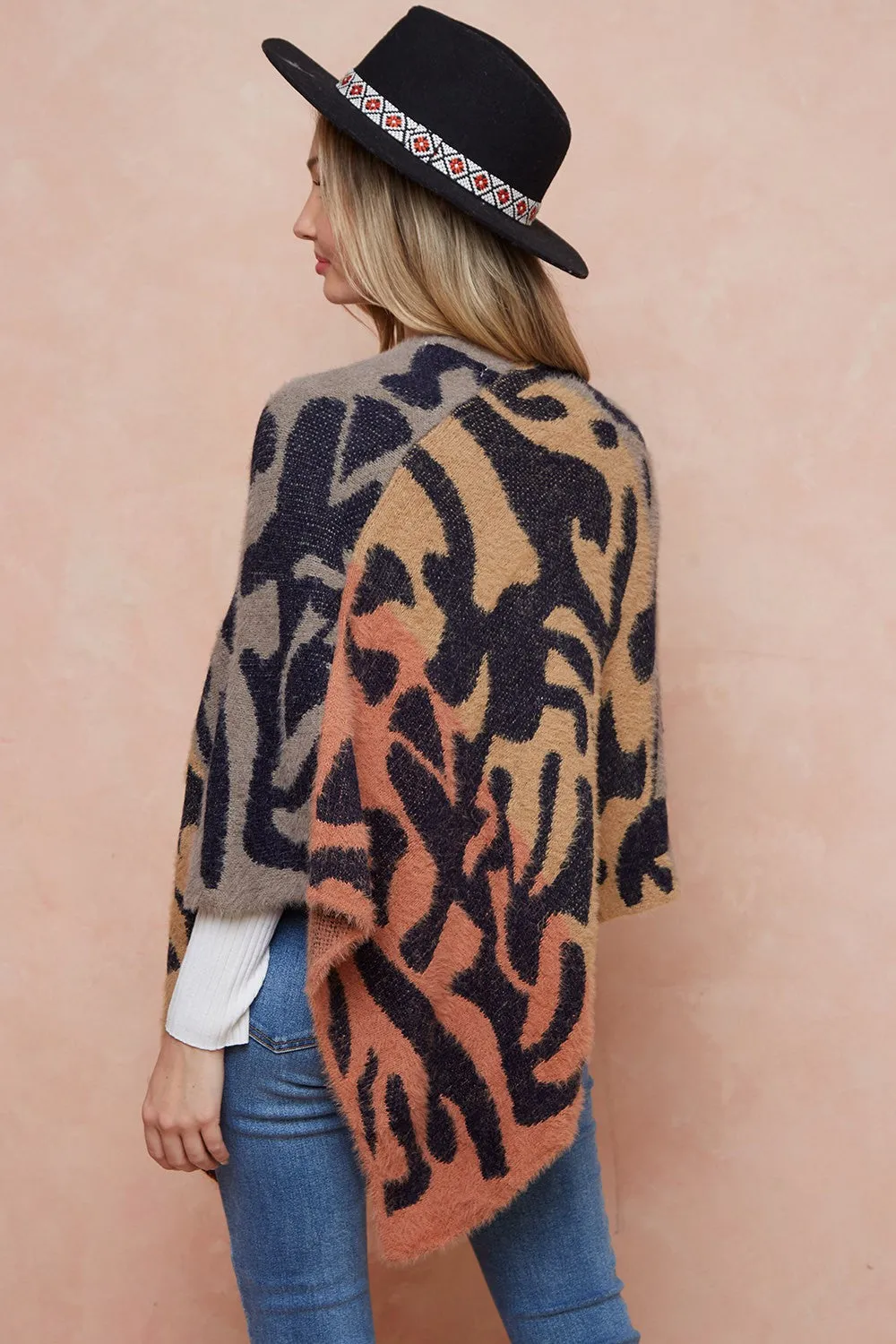 Leopard Patterned Sweater Poncho Shawls Cape