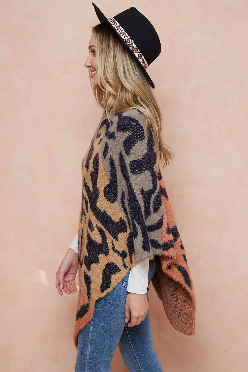 Leopard Patterned Sweater Poncho Shawls Cape