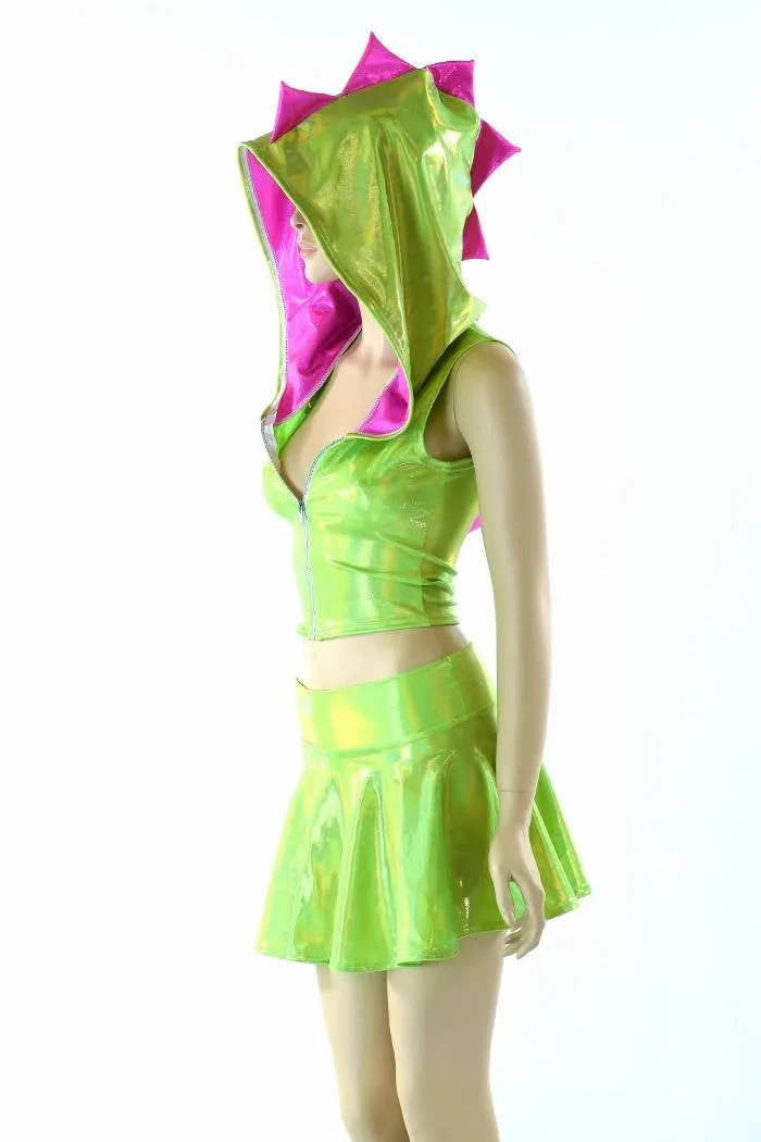 Lime Holographic Crop Hoodie & Skirt Set