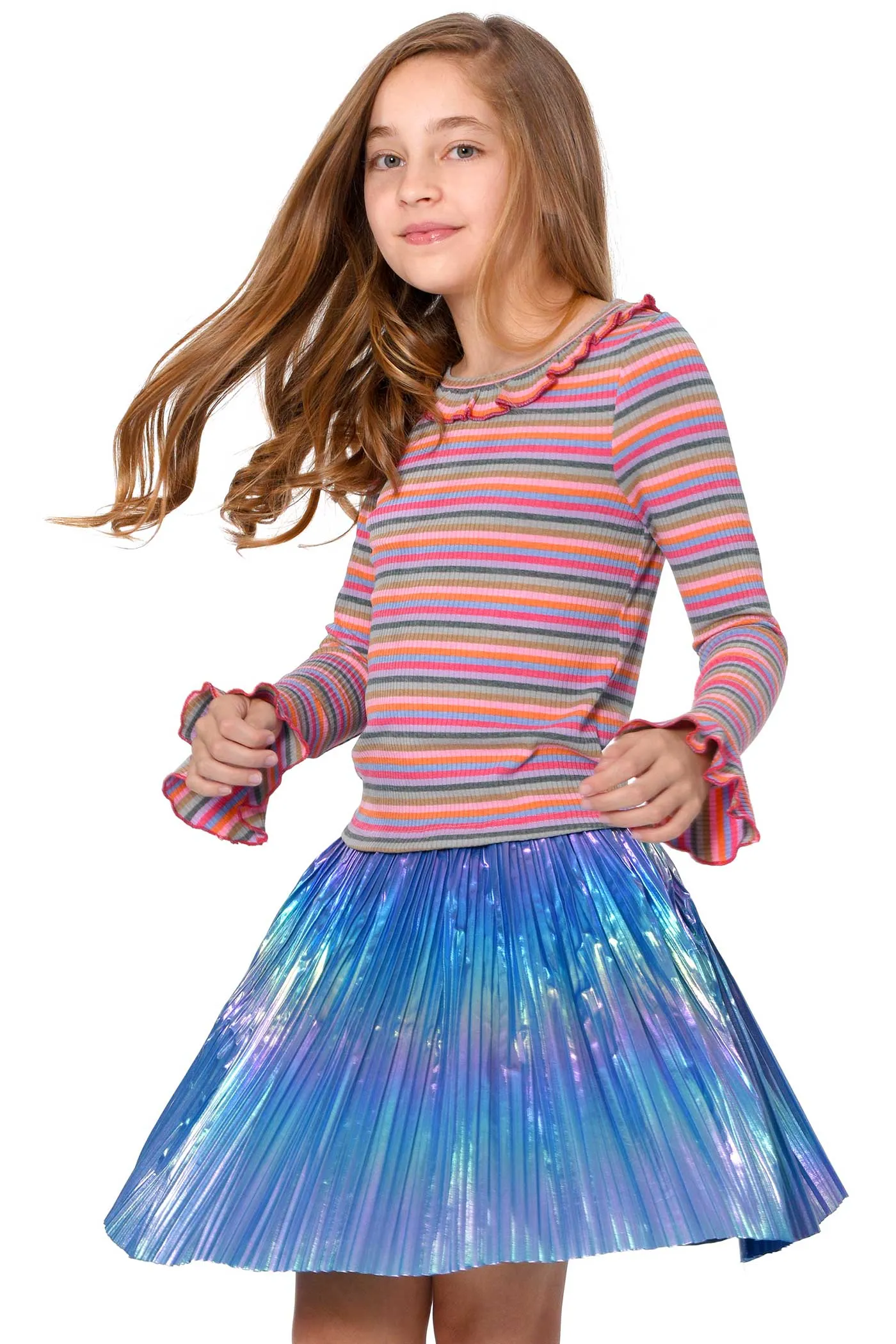 Little Girls Holographic Pleated Skirt