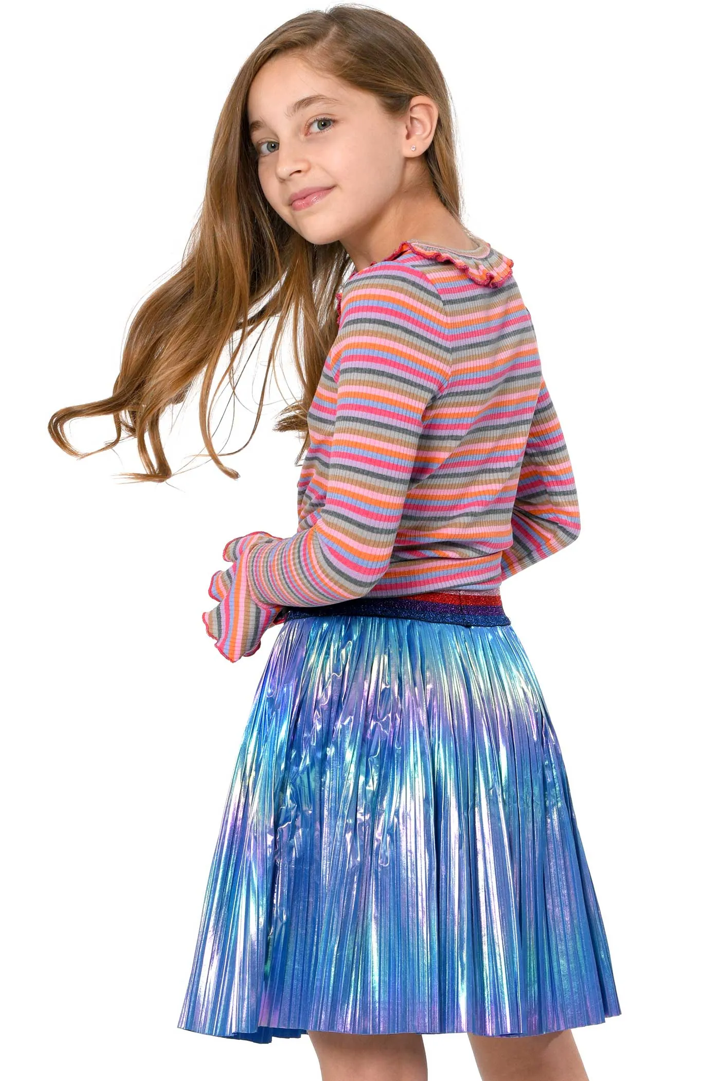 Little Girls Holographic Pleated Skirt