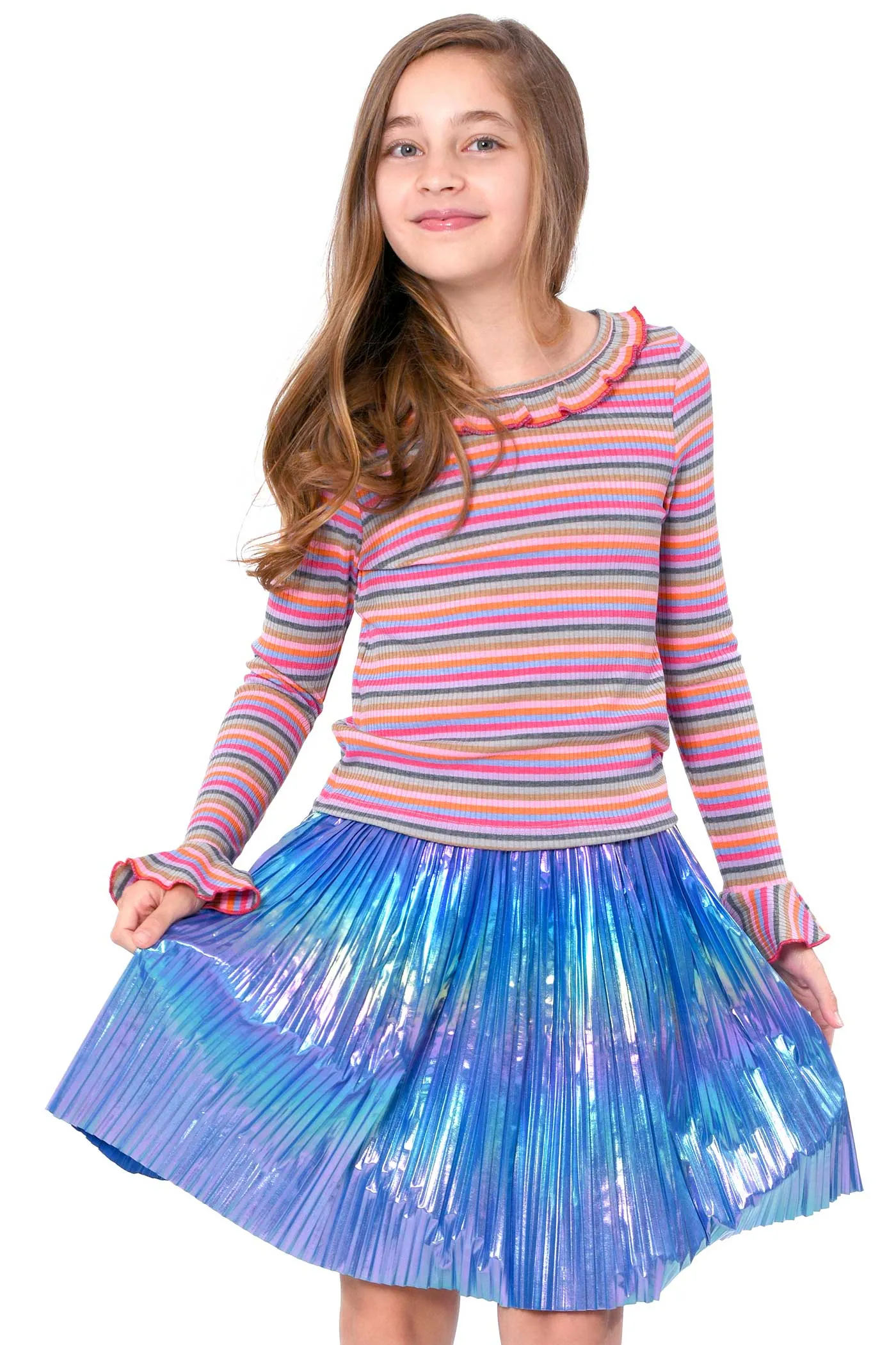 Little Girls Holographic Pleated Skirt