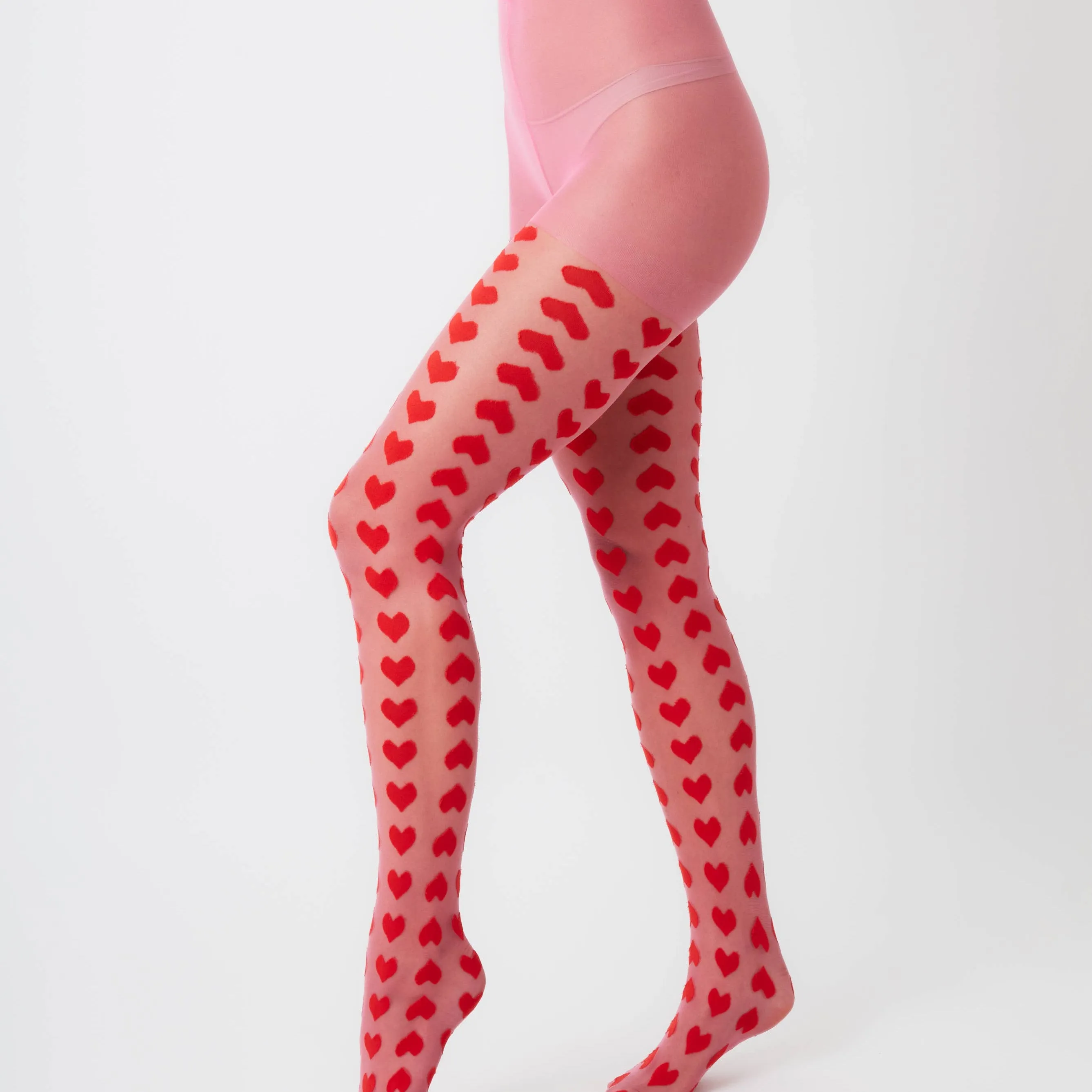 Lola Heart Monogram Tights in Pink and Red - Small