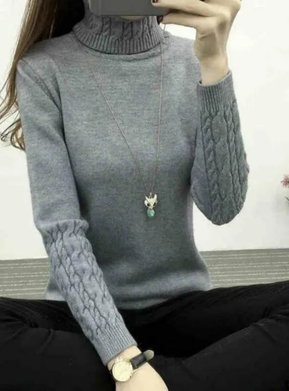 Long Sleeve Knitted High Neck Women Sweaters