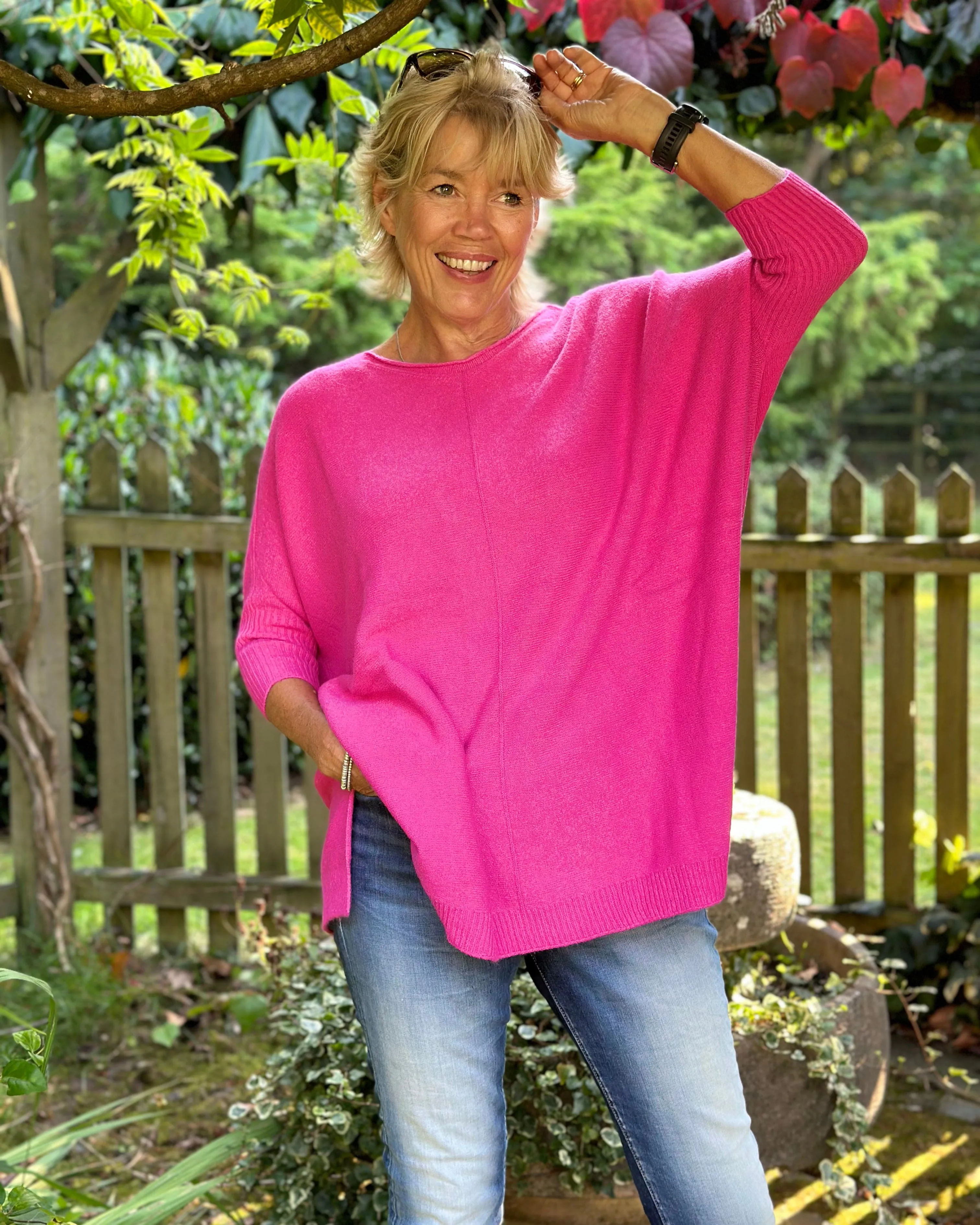 Longline Slouchy Jumper - Fuchsia