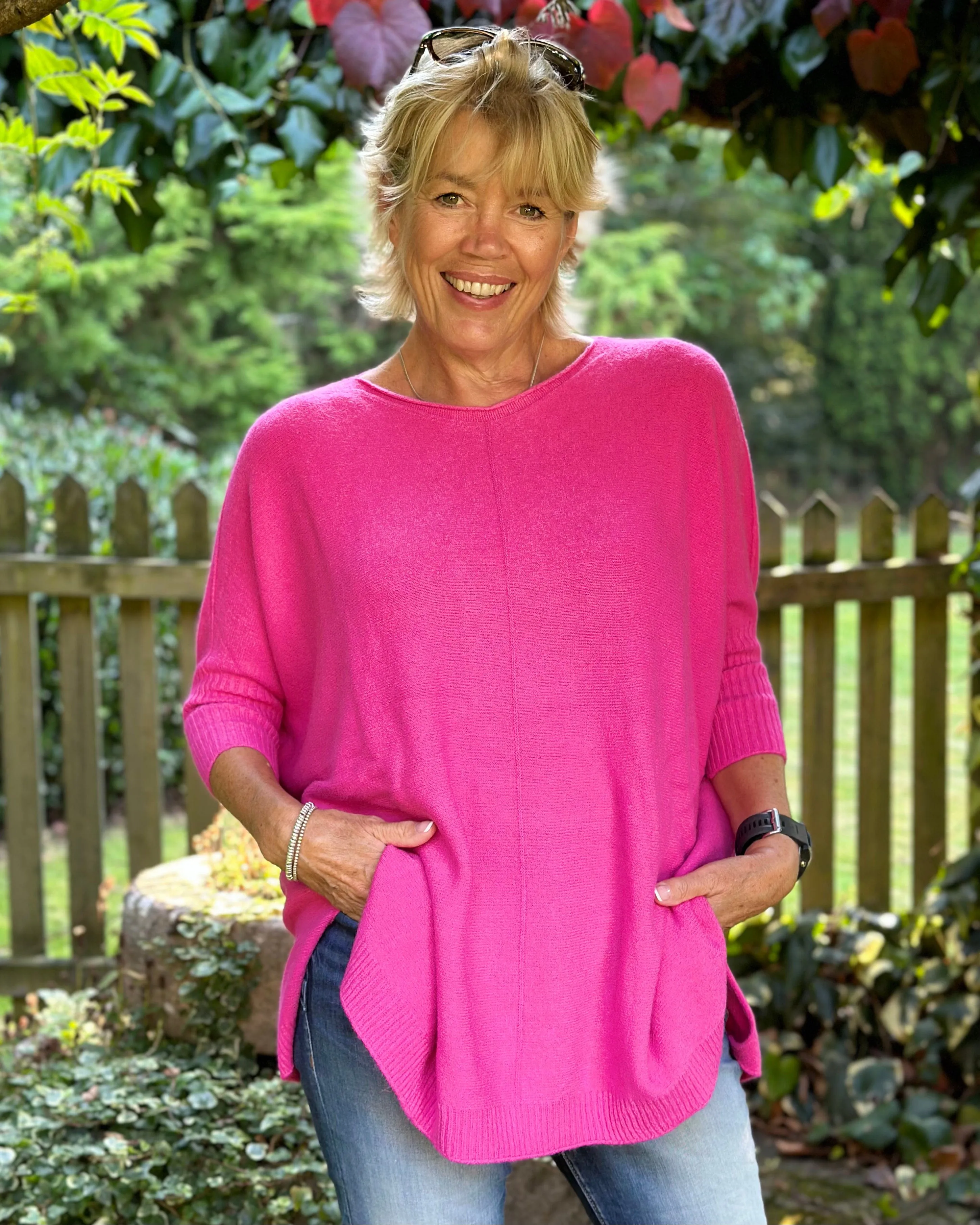 Longline Slouchy Jumper - Fuchsia