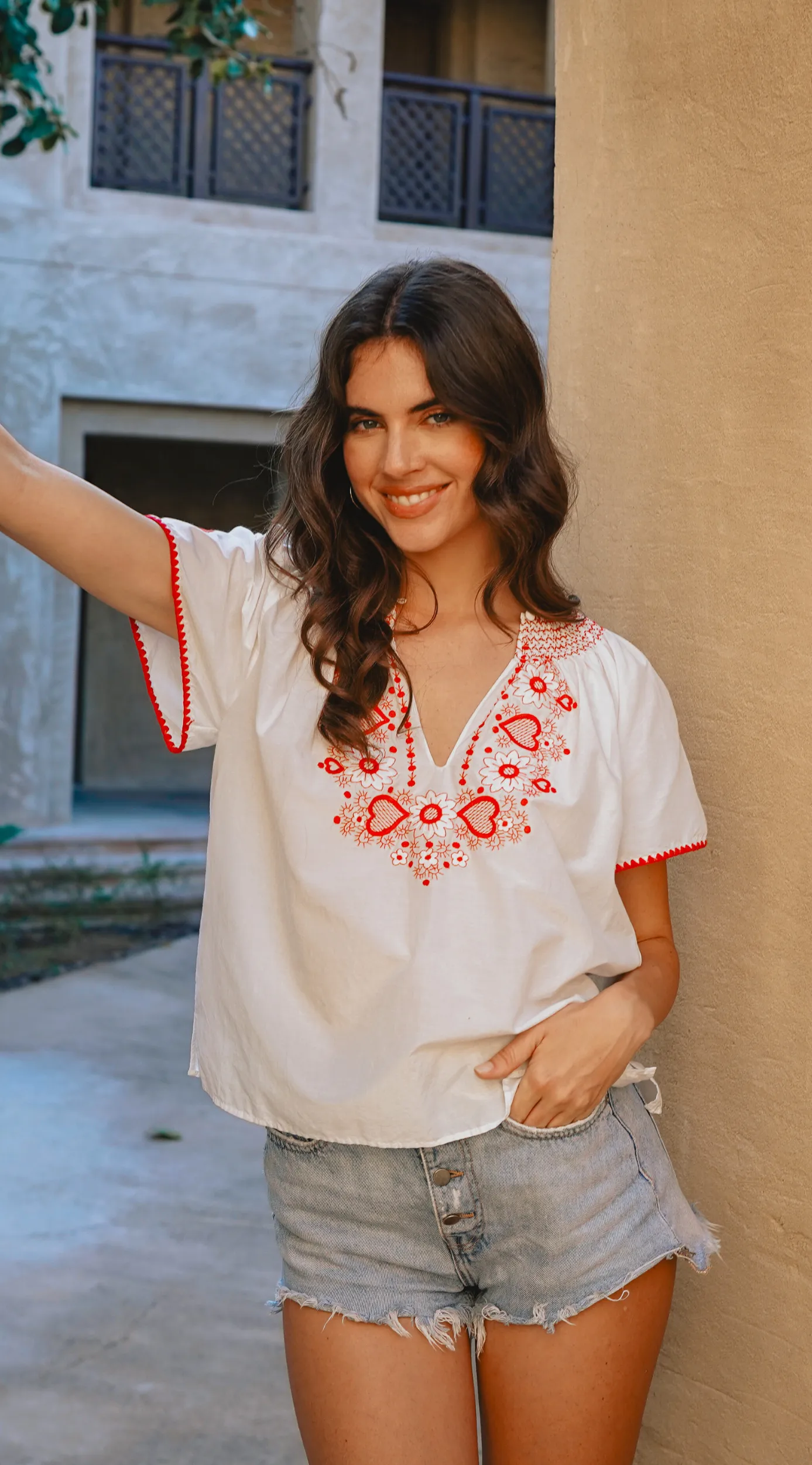 Love Embroidered Cotton Top | Red