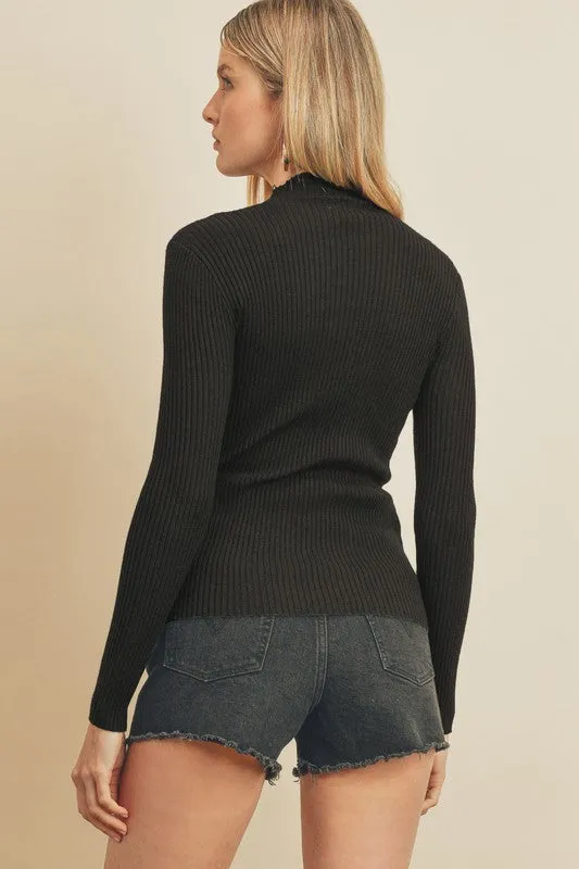 Maria Mock Neck Sweater in Black and ECRU