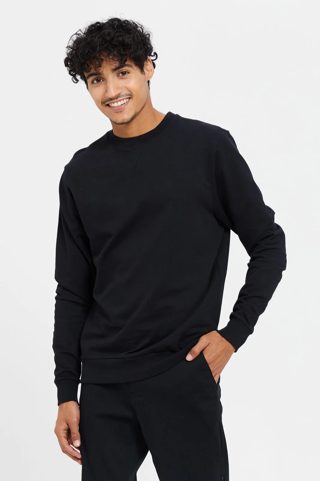 Men Black Crew Neck Sweatshirt