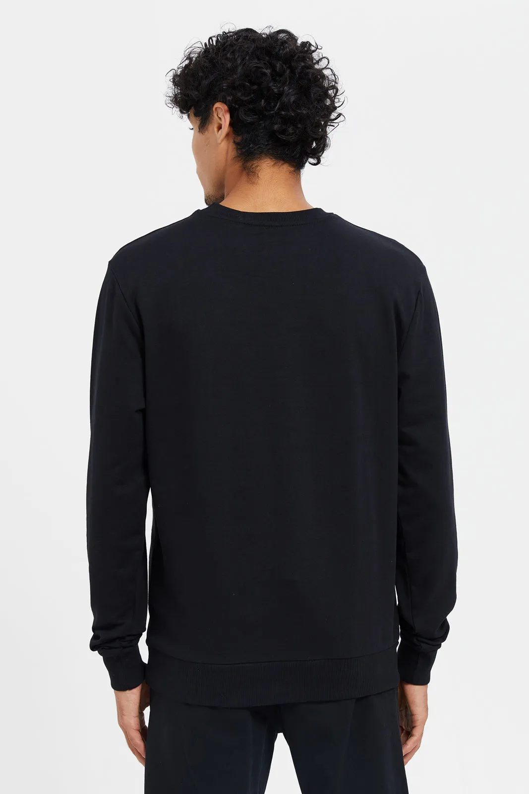 Men Black Crew Neck Sweatshirt