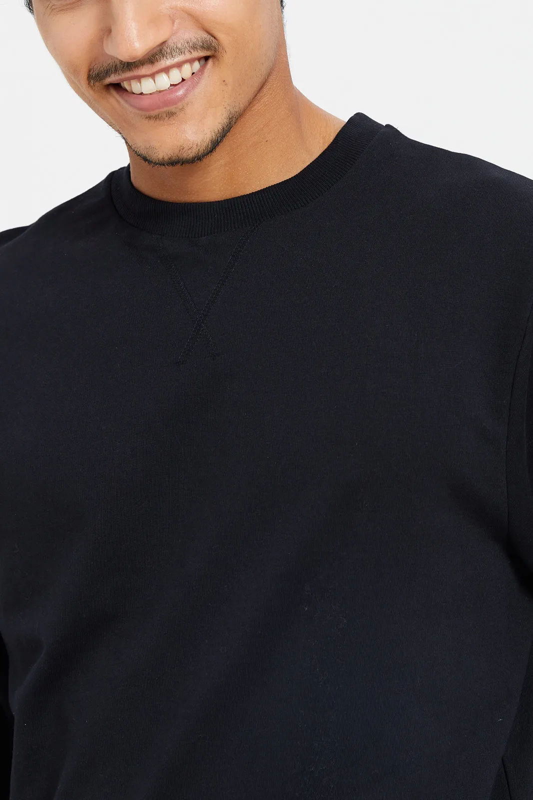 Men Black Crew Neck Sweatshirt