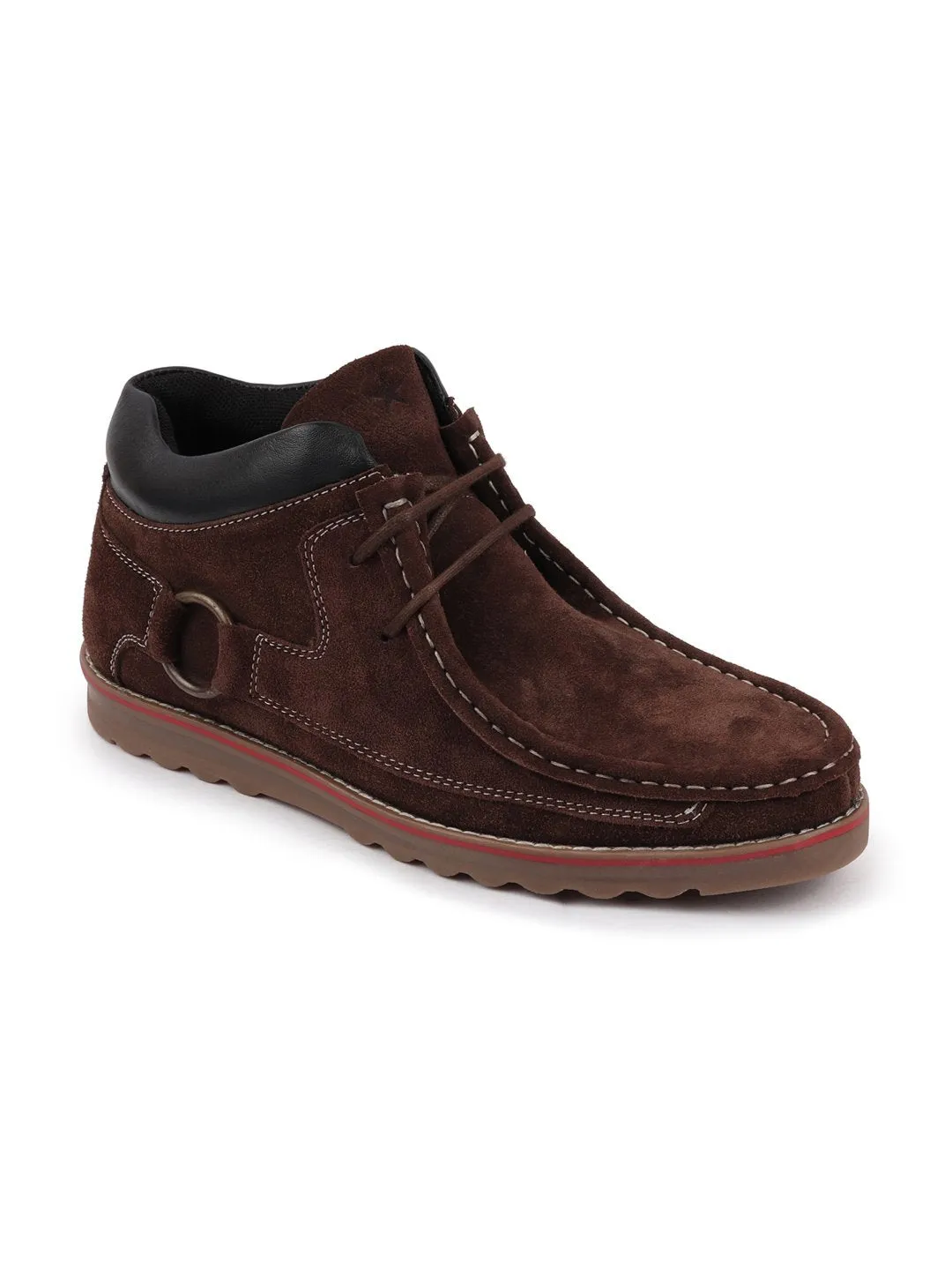 Men Brown Suede Leather Mid Ankle Lace Up Casual Shoes