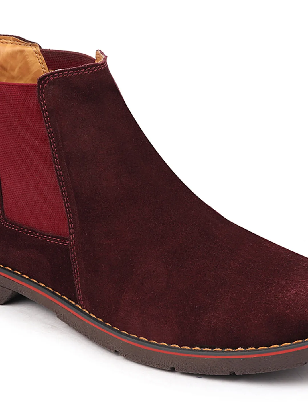 Men Cherry Suede Leather Outdoor Everyday High Ankle Classy Chelsea Boots