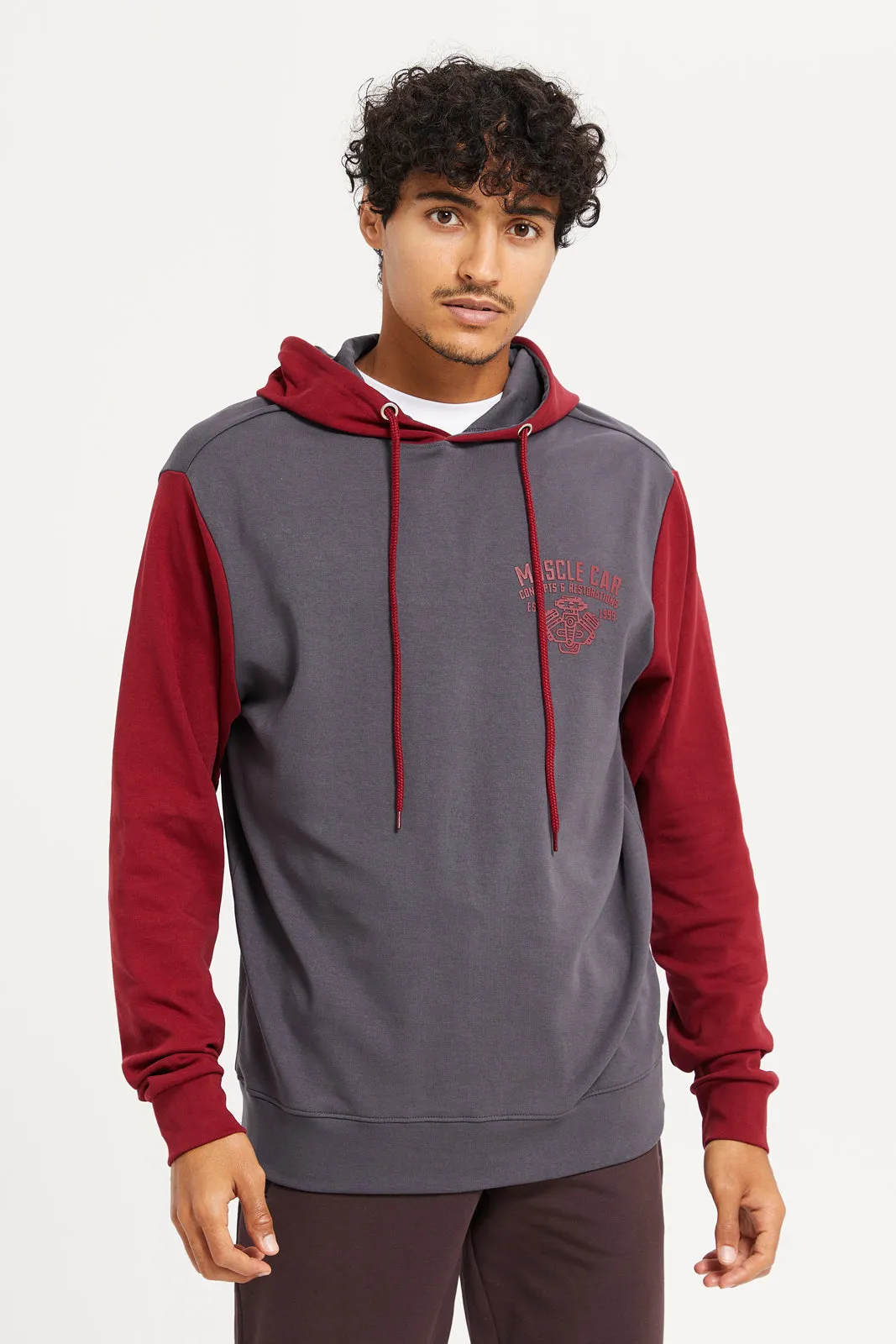 Men Grey And Burgundy Sweatshirt