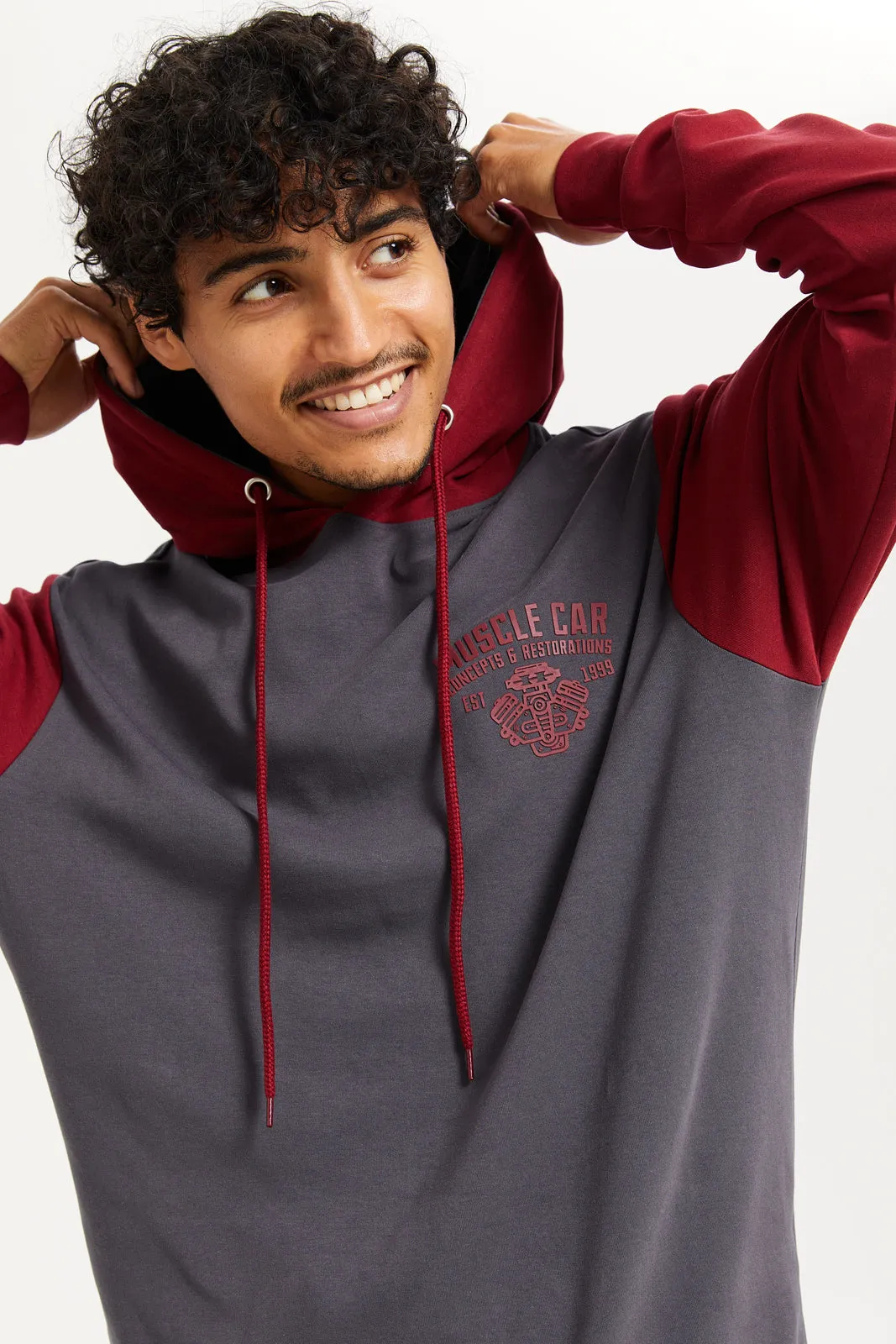 Men Grey And Burgundy Sweatshirt