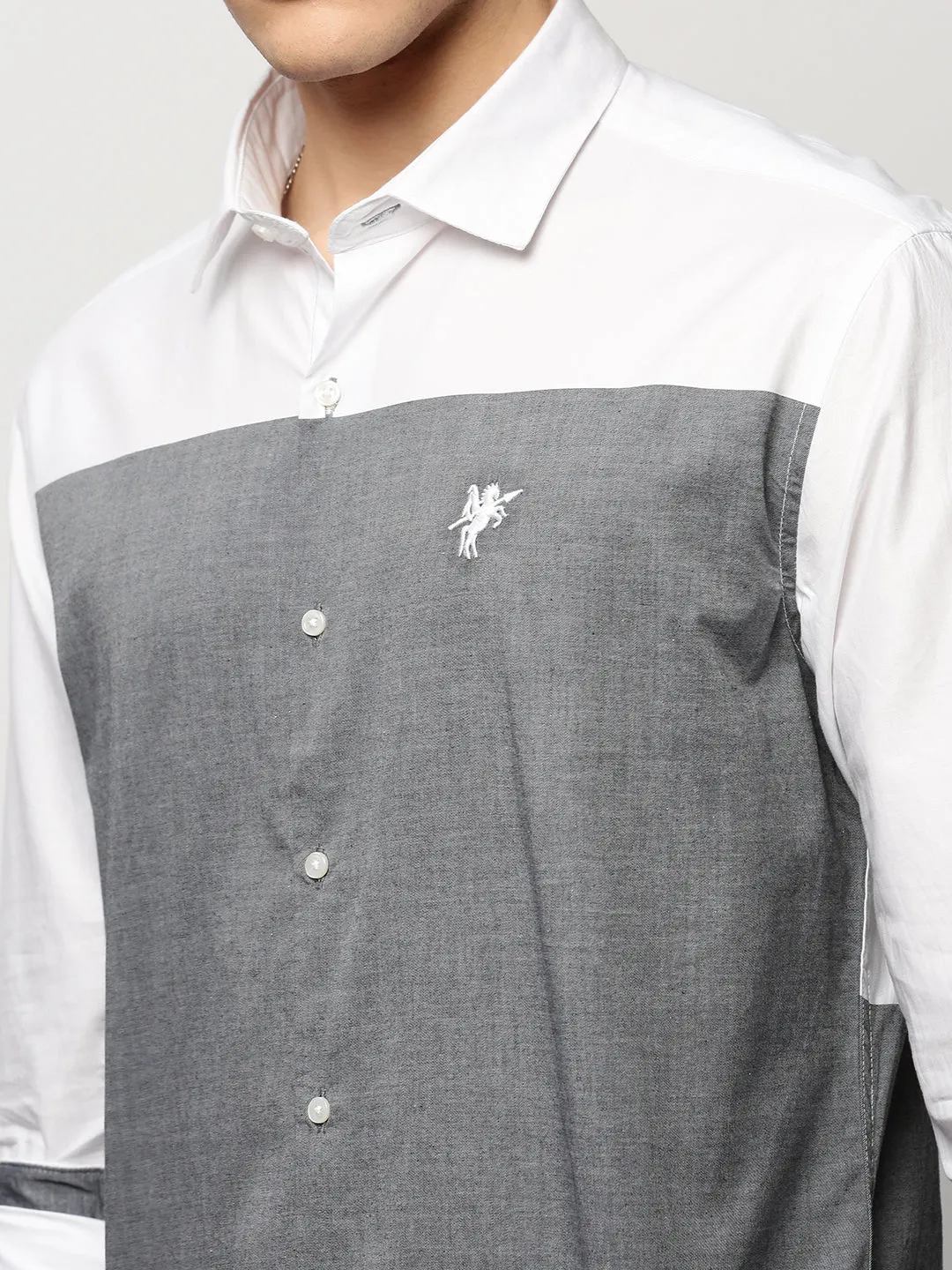 Men Grey Colourblock Casual Casual Shirts