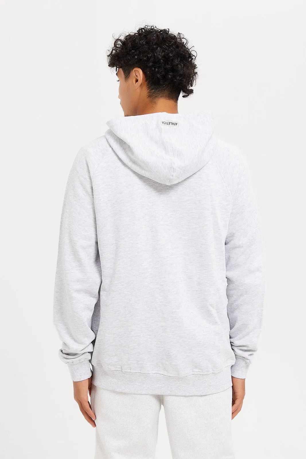 Men Grey Zip Through Hooded Sweatshirt