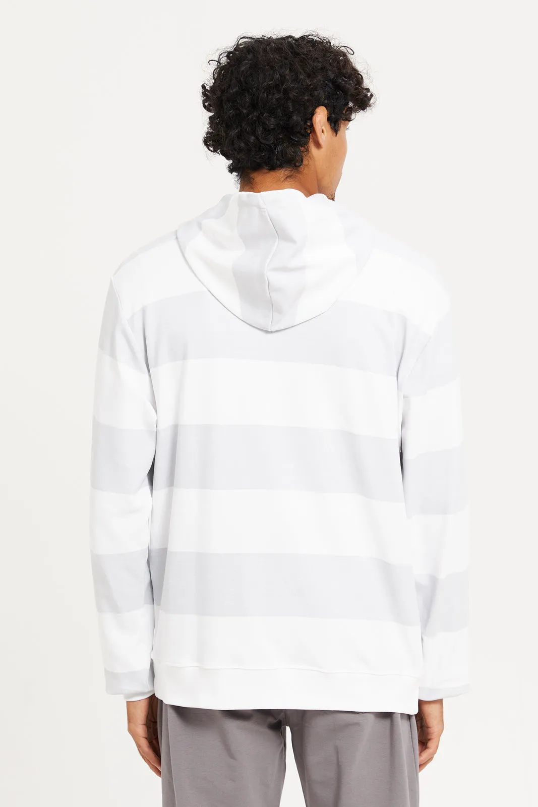 Men White And Grey Striped Sweatshirt