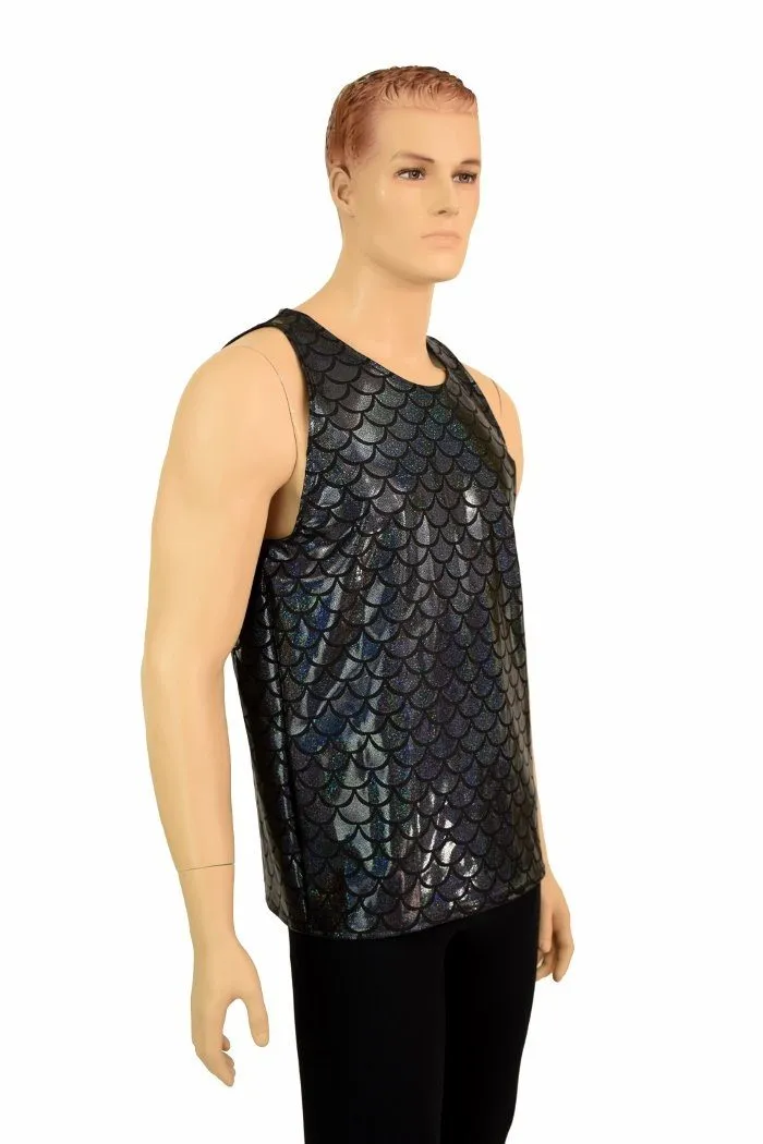 Mens Black Merman Scale Muscle Tank