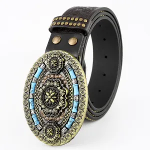 Men's Bohemian Style Turquoise Floral Leather Belt