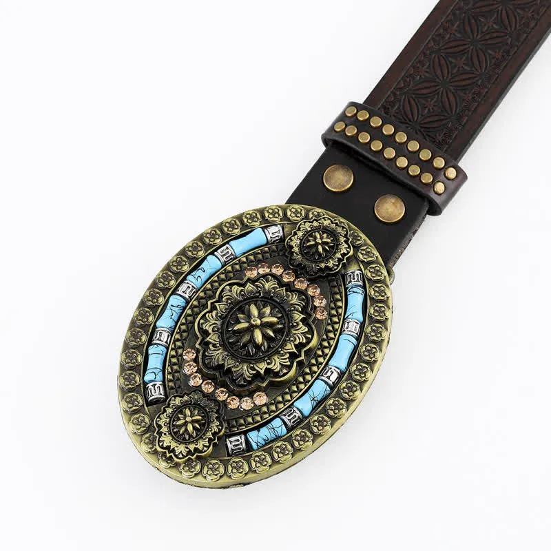 Men's Bohemian Style Turquoise Floral Leather Belt