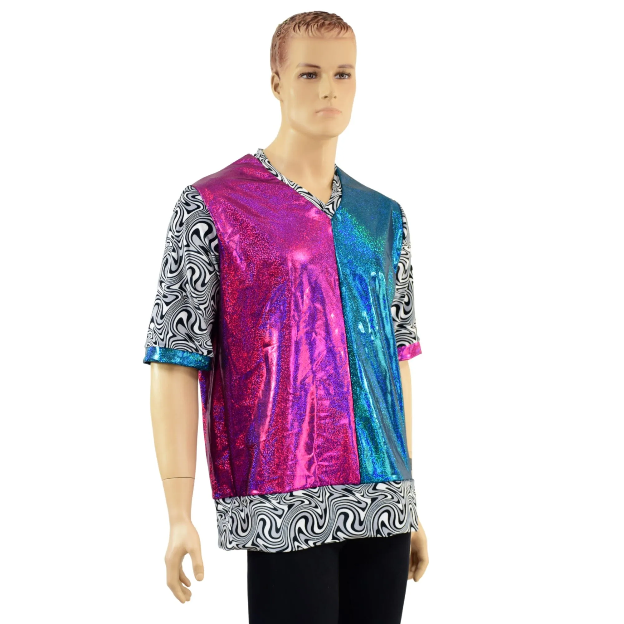 Mens Color Block V Neck Shirt