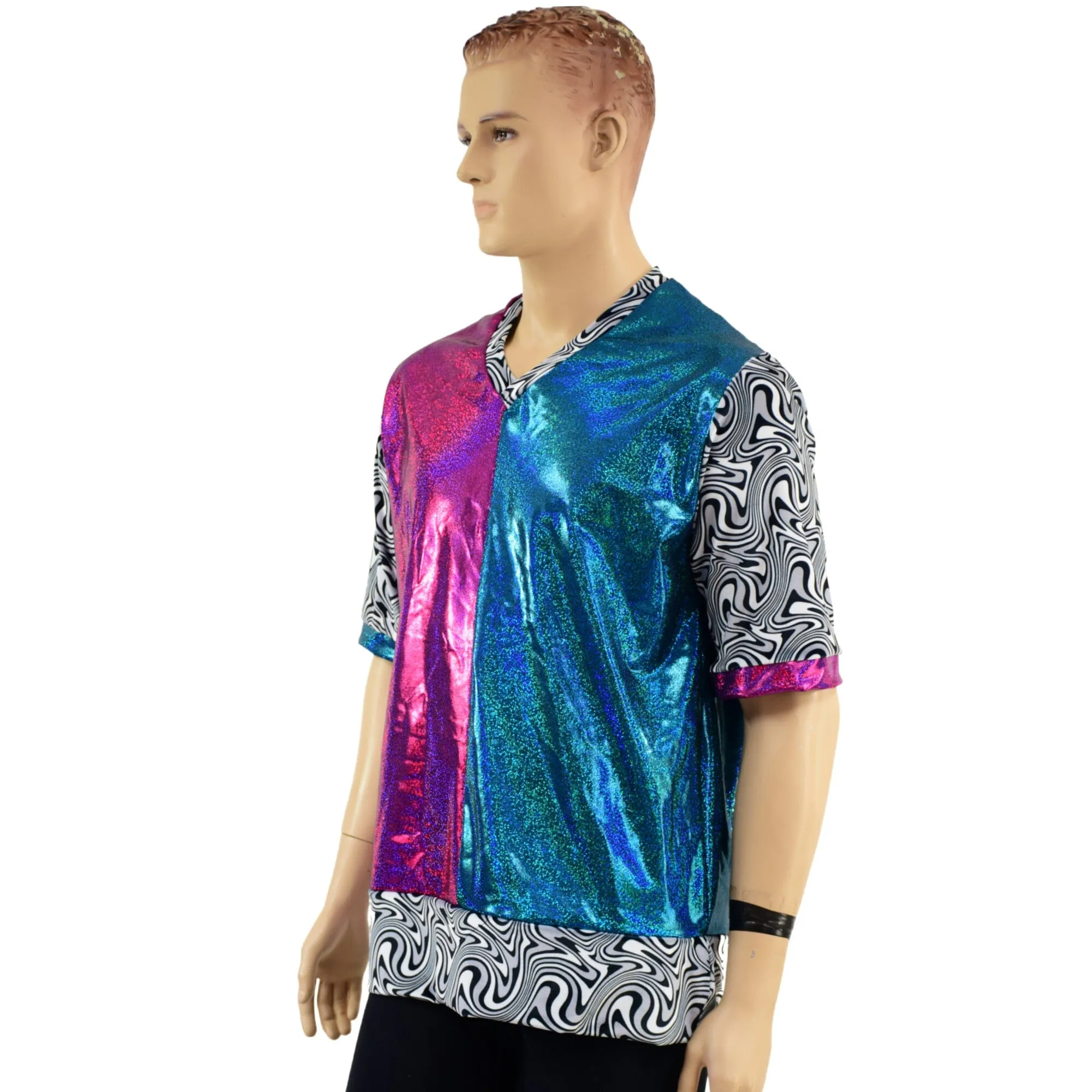 Mens Color Block V Neck Shirt