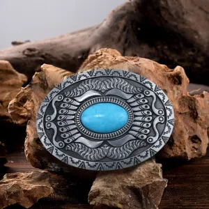 Men's DIY Indian Shield Turquoise Buckle Leather Belt