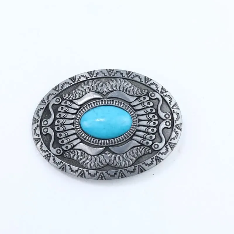 Men's DIY Indian Shield Turquoise Buckle Leather Belt