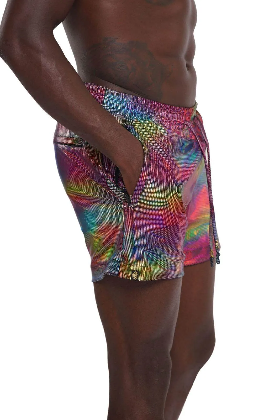 Mens Drawstring Shorts with Liner - Techno Color